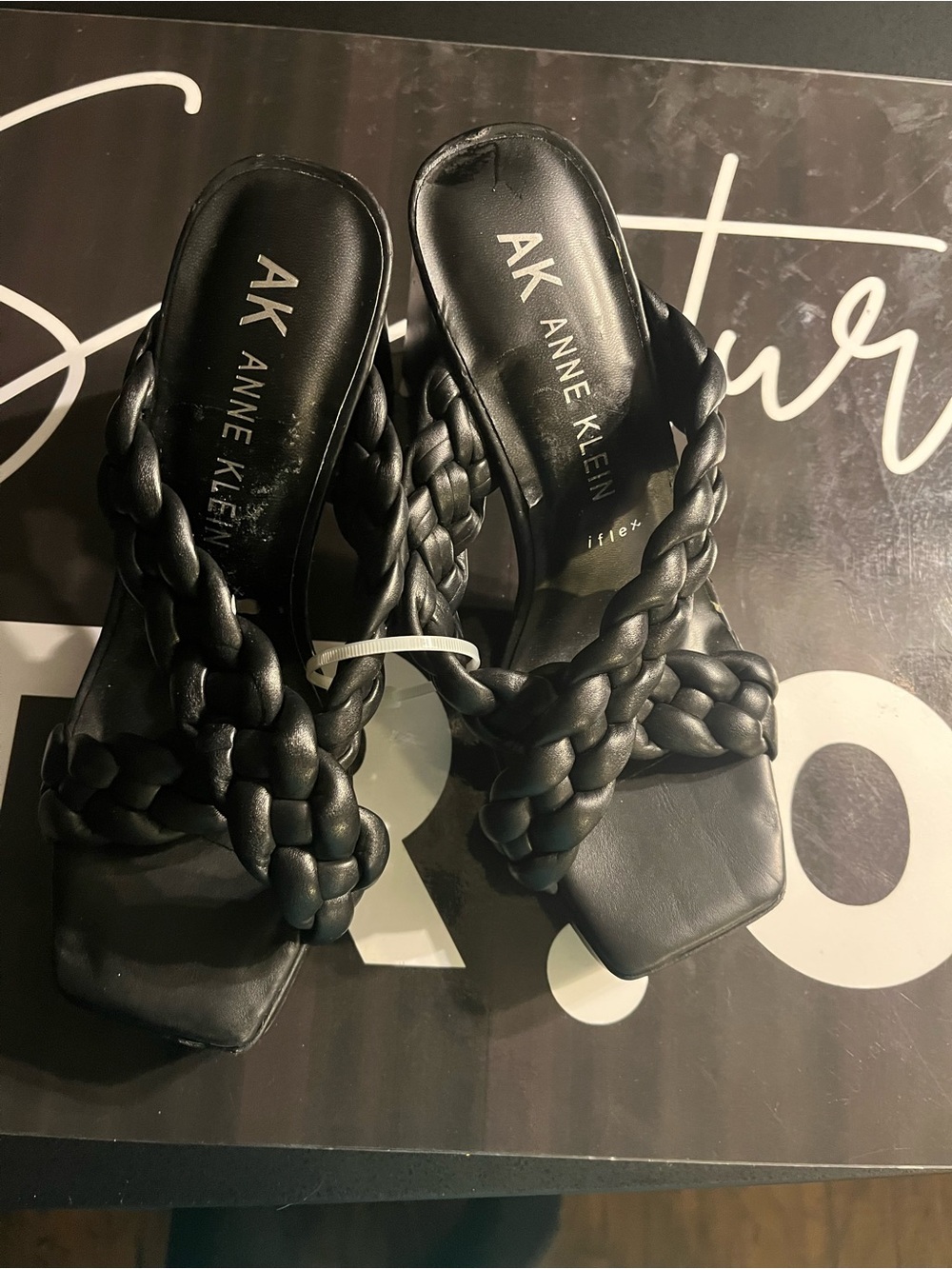Anne Klein Black iflex Braided Slide Sandals New Size 8